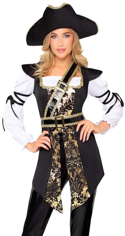 Leg Avenue - Buccaneer Babe Tunic Kostuum - S - Zwart/Goudkleurig
