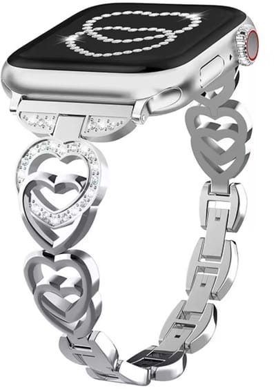 MY PROTECT - Luxe Metalen Heart Bandje - Geschikt Voor Apple Watch Bandje - Series 1/2/3/4/5/6/7/8/9/10/SE/Ultra - 44mm - 45mm - 46mm - 49mm - Zilver