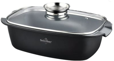 Swiss Haus® BRP32B Braadpan Inductie met Aroma Deksel - Ø 32 cm / 5.0 Liter - PFAS Vrij - Braadslede Voor Alle Warmtebronnen - Pan met Sapphire™ Antiaanbaklaag - Zwart