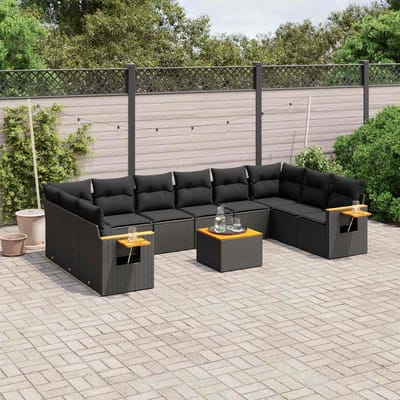 vidaXL - 11-delige - Loungeset - met - kussens - poly - rattan - zwart