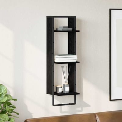 vidaXL - Wandplank - Muurmontage - Zwart - Eiken - 30 - x - 25 - x - 100 - cm - Bewerkt - hout