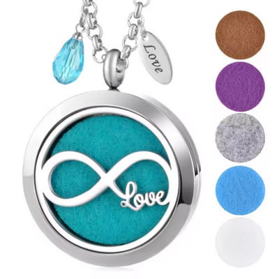 Geurketting Love Infinity | Ketting met aroma therapie medaillon | Geur hanger met Love en oneindigheidsteken 30mm met magneetsluiting