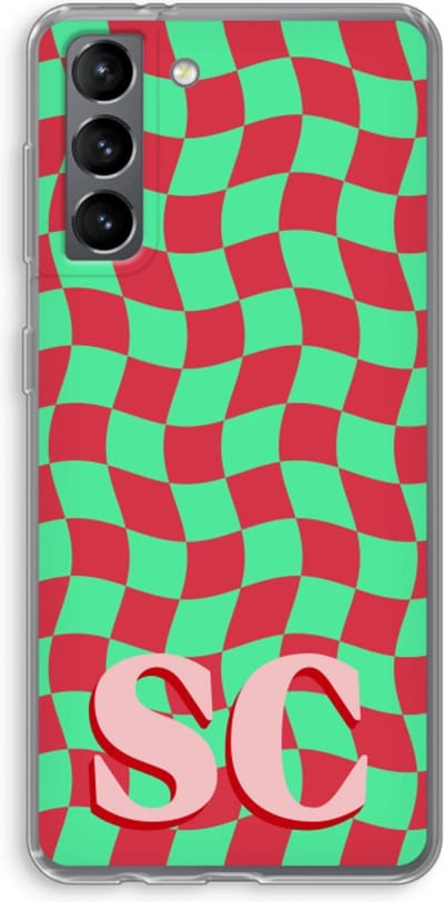 Gepersonaliseerd - Case Company® - Hoesje geschikt voor Samsung Galaxy S21 hoesje - Grid Monogram - Soft Cover Telefoonhoesje - Bescherming aan alle Kanten en Schermrand