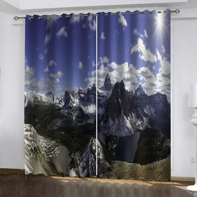 3D Meer Sneeuwberg Landschap Gordijnen Ski Behandeling 2 Panelen Slaapkamer Woonkamer Keuken Balkon Raamdecoratie Gordijnen 50W130H(CM)X2PCS&Hook