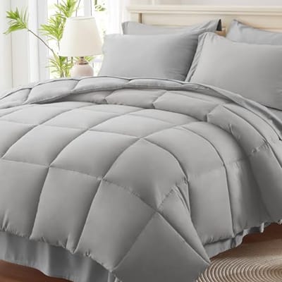 Dekbedset 7-delig - Beddengoed set - Comfortabel slapen - Omkeerbaar dubbelzijdig ontwerp - 208 x 218 cm - Lichtgrijs