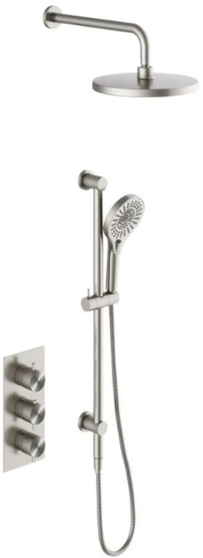 Owen & Finch Messing Doucheset – Geborsteld Nikkel | Brushed Nickel | RVS | Thermostaatkraan met Diamantkarteling, Handdouche & Regendouche Ø250mm