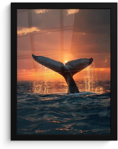Poster in lijst - Fotolijst 30x40 cm - Posters - Walvis staart - Water - Zonsondergang - Posterlijst zwart - Decoratie - Wanddecoratie woonkamer - Muurdecoratie slaapkamer