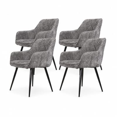 DS4U® - Flavio eetkamerstoel - Set van 4 - Donkergrijs - Velvet - Met armleuning