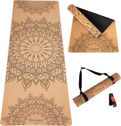 SnelShoppen - Premium Yoga Mat Kork Non-Slip - Natuurlijke Rubber, Duurzaam, 183x66x0.6 cm, Antislip, Draagriem, Vrij van Schadelijke Stoffen