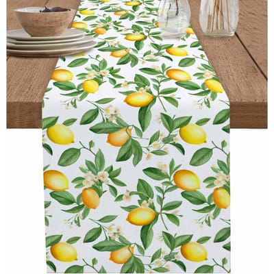 Zomer Citroenbloem Plant Linnen Tafelkleed Feestdecoratie Herbruikbaar Keuken Eettafelkleed Bruiloftsdecoraties 150x33cm