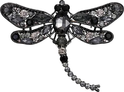 Fako Bijoux® - Broche - Libelle - XXL - 67x94mm - Grijs/Zwart