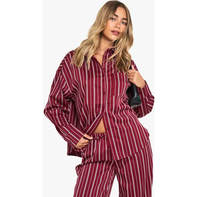boohoo Dames Oversized overhemd met fijne streepjes | Red | Maat: 6