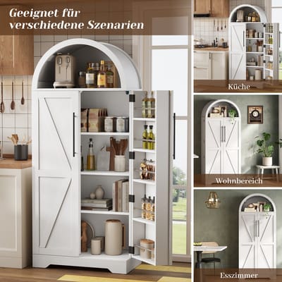 MIVRAY Vitrinekast - Gebogen Ontwerp Met Open Vakken En Deuropslag - Voor Keuken En Woonkamer - MDF - 70x40x165 Cm - Wit