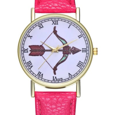 Hidzo Horloge Pijl en Boog Ø 38 - Roze - Kunstleer - In Horlogedoosje