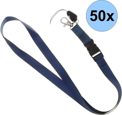 50 Navy Blauwe Keycords - Keycord - Lanyard - Sleutelkoord - Badgehouder - 51cm - 20mm - Navy Blauw - 50 Stuks