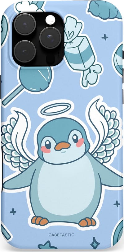 Casetastic hoesje geschikt voor Apple iPhone 16 Pro Max - MagSafe - Dubbellaagse bescherming - Pinguin vleugels - Fashion Case - Lichtblauw Lichtgrijs Wit