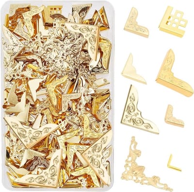 Hoekbeschermers voor Boeken en Albums, 160 Stuks in 8 Stijlen, Metaal, Gouden Decoratieve Hoekjes voor Notitieboeken, Scrapbooks en Menukaarten