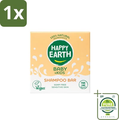 1 x Happy Earth – Shampoo Bar – 100% Natuurlijk Baby & Kids – 50 g - Baby Haar Verzorging - Kind Haar Shampoo - Natuurlijke Shampoo Bar - Zeepvrije Shampoo - Allergeen Veilig