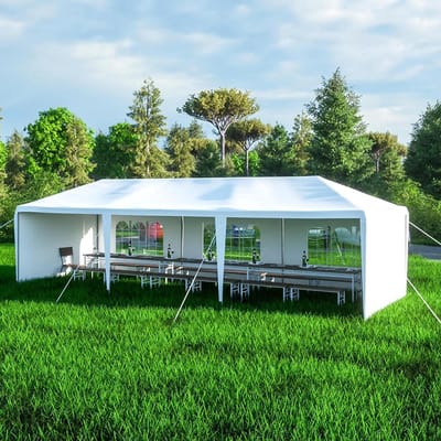 Feesttent - Partytent Paviljoen - Buitenfeesten Organiseren - Waterdicht UV-beschermend Materiaal - 3x9 Meter - Wit