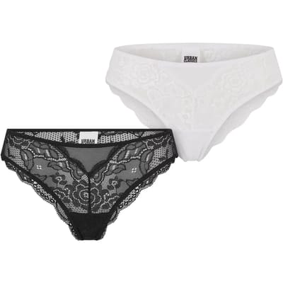 Urban Classics - Allover Lace Brazilian 2-Pack Slip set - XS - Zwart/Wit