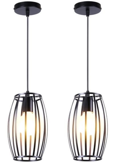 2 Stuks Modern Hanglamp E27 Kroonluchter Slaapkamer Plafondlamp voor Binnen Woonkamer Keuken Zwart