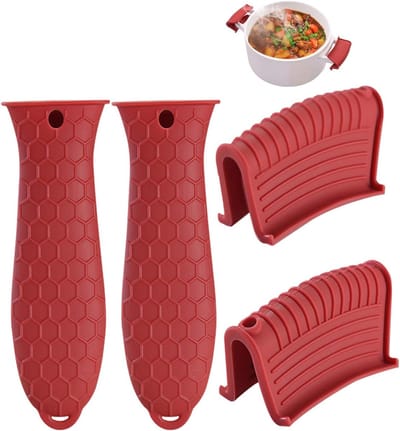 4 Pcs Silicone Pan Handles - Anti-scald Non-Slip - Hot Pans Handle Sleeves voor Pannen - Bakpannen - Fondue Casserole - Rood