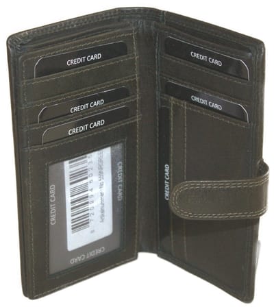 Oi donker groene retro lederen pasjeshouder met ruimte voor contant geld / portemonnee hoog model voor veel pasjes / pasjesmapje afsluitbaar met ruimte voor contant geld / Anti skim / donker retro groen leer / 559Green NR