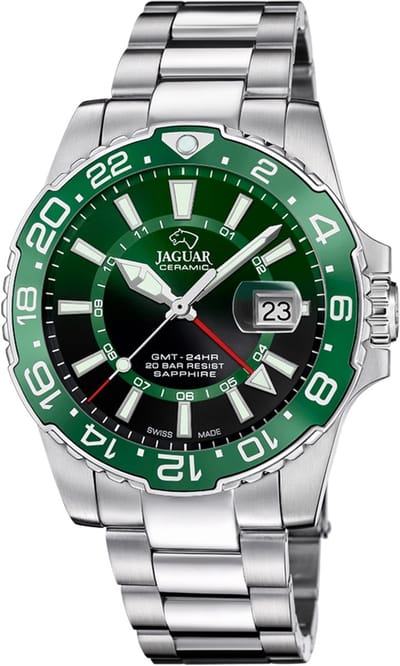 Jaguar J1011/3 Heren Horloge - Saffierglas - Roestvrijstaal/Staal - Zilverkleurig - Ø 44.5 mm - Quartz - Vouw/Vlindersluiting - 20 ATM (duiken)