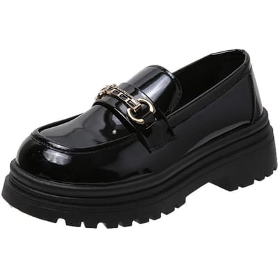Britse Stijl Kleine Leren Schoenen Dames Lente en Herfst Nieuwe Dikke Zolen Enkele Schoenen Instappers Franse Loafers Dames 39 black