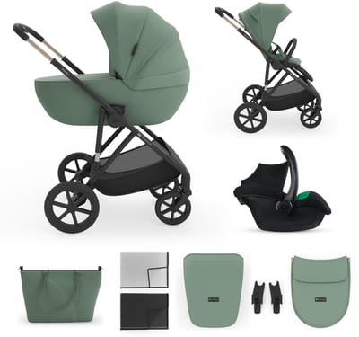 Kinderkraft PRIME 3 Kinderwagen - travel system voor stad en weekendtripjes compact inklappen elegante afwerking - Grijs