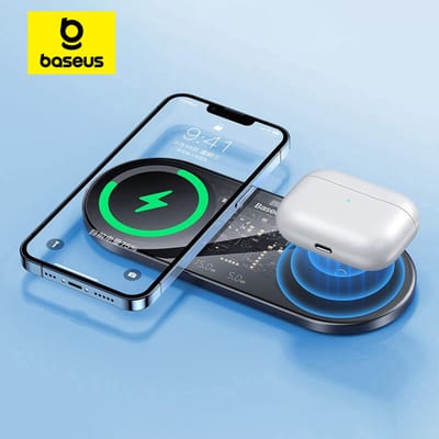Baseus 20W dubbele draadloze opladers voor iPhone 16 15 14 Airpod Pro Snelle Qi draadloze oplader voor Samsung Xiaomi 12 Pro oplaadpad