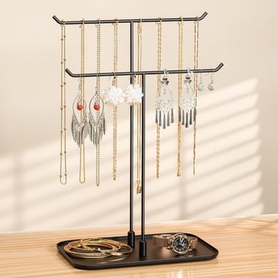 Sieradenstandaard voor het opbergen van kettingen, armbanden, oorbellen en ringen - Perfecte cadeau-idee in zwart