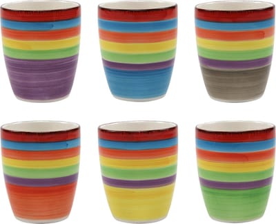 Tavola - Koffiemokken - Zonder Oor - Kleurrijk - Aardewerk - 160Ml - 6 Stuks - Ibizia