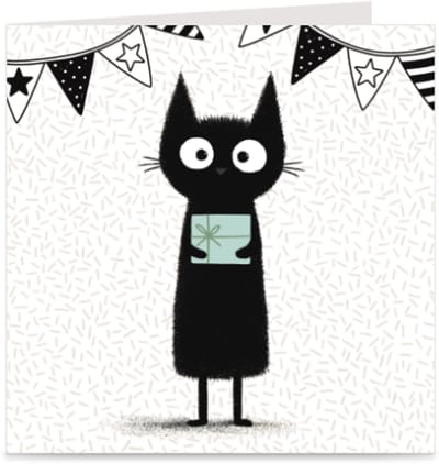 KAT MET GROEN KADOOTJE | kaart zonder tekst / blanco wenskaart met envelop | kaartje voor verjaardag / felicitatie