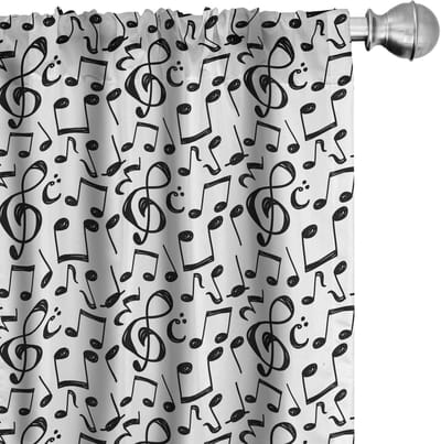 ABAKUHAUS Muziekgordijnen – 2x75x245 cm – Microvezel – Zwart/Wit