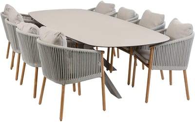 9-delige tuinset | 8 Es Vedra tuinstoelen (Teakhout) | Tuintafel Malaga 280x115cm (Camel)