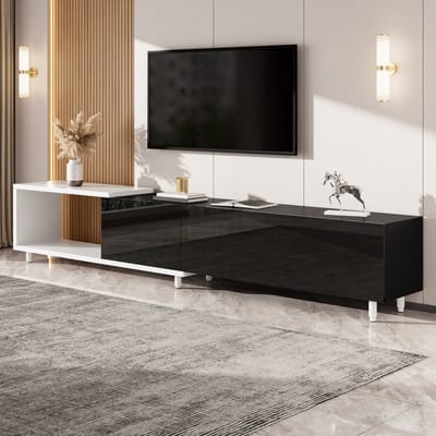 MODENUIT Tv-Meubel - Uitschuifbare Kast Met 3 Deuren En Open Vak - Voor Woonkamer En Slaapkamer - Zwart Wit
