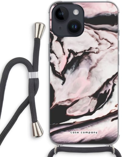 Case Company® - Hoesje met koord geschikt voor iPhone 14 hoesje met Koord - Roze stroom - Telefoonhoesje met Zwart Koord - Bescherming aan alle Kanten en Over de Schermrand