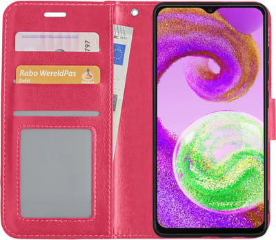 Hoesje - Met Pasjeshouder - Geschikt voor Samsung Galaxy A04s - Luxe Bookcase Portemonee - Flip Case - Kunstleer Book Case - Flipcase - Book Cover - Walletcase - Portemonneehoes - Donkerroze