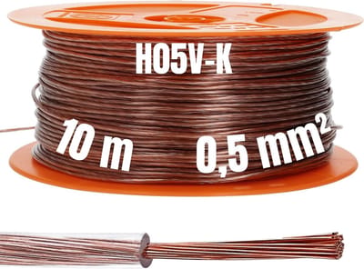 Kalitec 10 meter H05V-K (X05V-K) 0,5 mm² transparante bedradingskabel I-aderige kabel flexibel PVC enkelader I meeraderig 0,5 mm2 I bedrading fijnaderige enkele kabel I schakeldraad massief