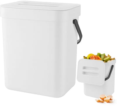 compostemmer voor in de keuken 3L, compostemmer klein voor keuken, ophangbare biomüllbak voor aanrecht, mini prullenbak voor kantoor, badkamer, slaapkamer, wit
