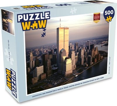 Puzzel Luchtfoto van Manhattan's World Trade Center boven de Hudson rivier in New York - Legpuzzel - Puzzel 500 stukjes