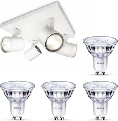 Philips Runner Opbouwspot (Wit) - Warmwit Licht - Plafondspot met 4 Lichtpunten - GU10 - SceneSwitch - Eenvoudig Dimbaar met Je Klassieke Schakelaar