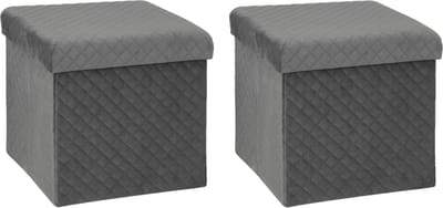 Atmosphera Poef/hocker/voetenbankje - 2x - opbergbox - fluweel donkergrijs - PU/MDF - 31 x 31 x 31 cm - opvouwbaar