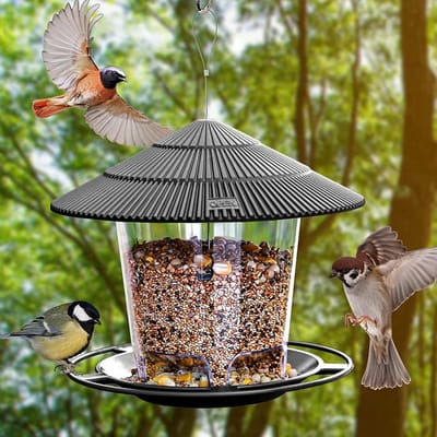 Famanu – Voederhuisje - voederhuisje - voederhuisje om op te hangen - voederhuisje voor wilde vogels - hangende zonnehoed voederhuisje - weerbestendig - balkon - overdekt