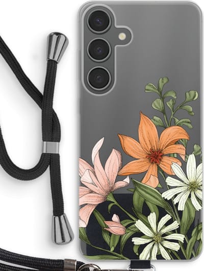 Case Company® - Hoesje met koord geschikt voor Samsung Galaxy S24 Plus hoesje met Koord - Floral bouquet - Telefoonhoesje met Zwart Koord - Bescherming aan alle Kanten en Over de Schermrand