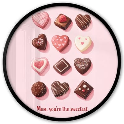 Poster in lijst Rond - Fotolijst 40x40 cm - Posters - Chocolaatjes - Hartvormig - Liefste - Ronde posterlijst zwart - Decoratie - Wanddecoratie woonkamer - Muurdecoratie slaapkamer