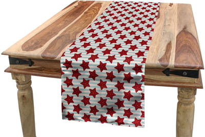 ABAKUHAUS Sterren tafelloper – Marine strepen – 40x225 cm – Lichtblauw/Ivoor/Robijn