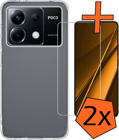 Hoes - Met 2x Screenprotector - Geschikt voor Xiaomi Poco X6 5G - Sterk & Shockproof - Back Cover - Siliconen Case - Telefoon Hoes - Transparant