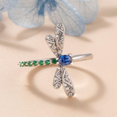 Huitan Blauwgroene Libelle Ringen voor Vrouwen Creatief Ontwerp Dansfeest Exquise Vrouwelijke Ringen Kleur Prachtige CZ Sieraden 9